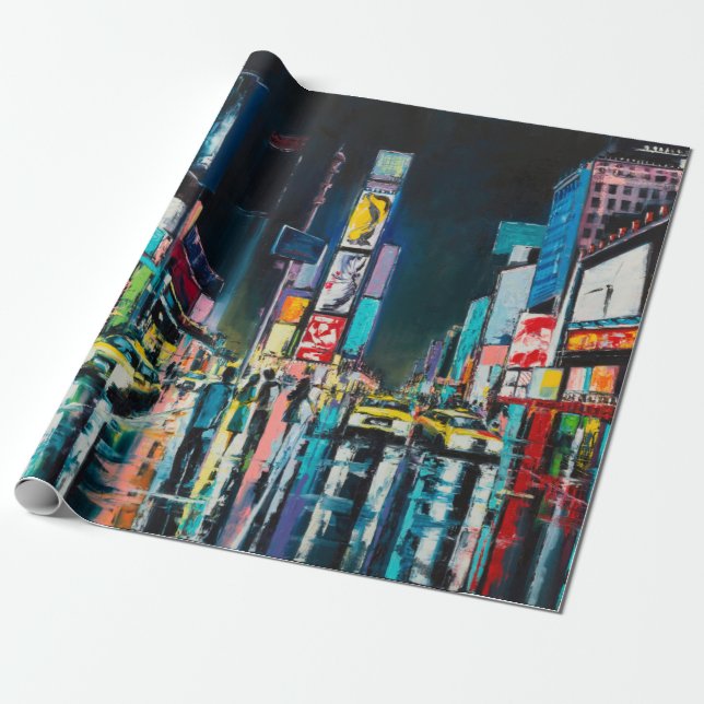 "New York" oil painting, a night view of New York, Geschenkpapier (Ungerollt)