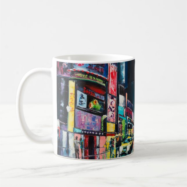 "New York" Ölgemälde, eine nächtliche Aussicht auf Kaffeetasse (Links)