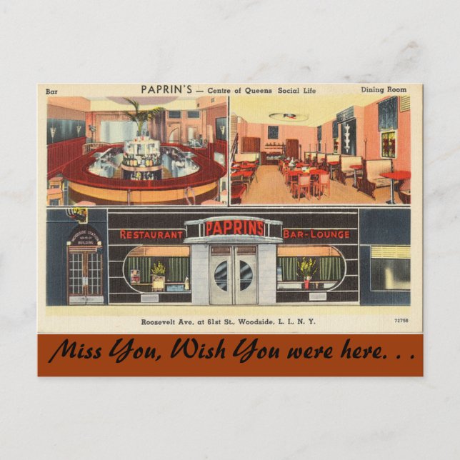 New York, Paprins Restaurant Bar Lounge, Woodside Postkarte (Vorderseite)