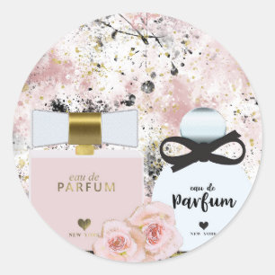 New York Parfümflaschen Gold & Blush Rosa Rosen Runder Aufkleber