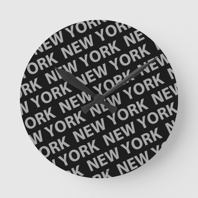 New York Pattern Gray Runde Wanduhr (Vorderseite)