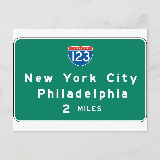 New York Philadelphia Highway Sign Postkarte (Vorderseite)