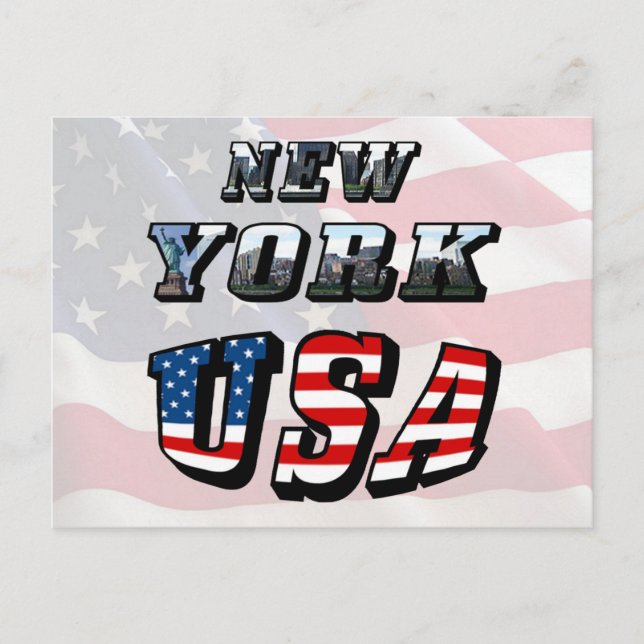 New York Picture and USA Flag Text Postkarte (Vorderseite)