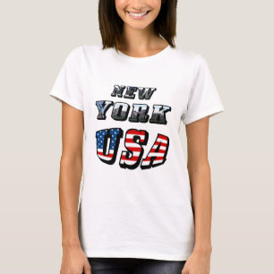 New York Picture and USA Flag Text T-Shirt