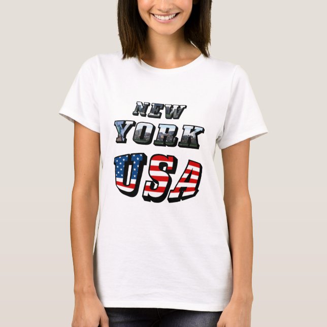 New York Picture and USA Flag Text T-Shirt (Vorderseite)