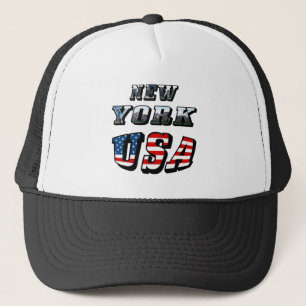 New York Picture and USA Flag Text Truckerkappe