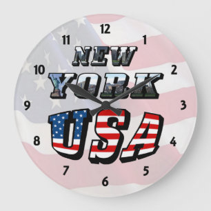 New York Picture and USA Text Clock Große Wanduhr