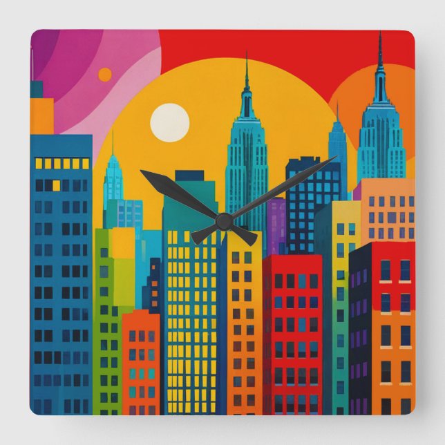 New York Pop Art Quadratische Wanduhr (Vorderseite)