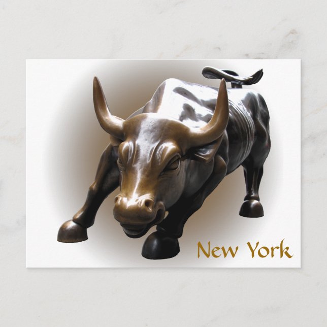 New York Postcard Bull Statue NYC Souvenir Card Postkarte (Vorderseite)