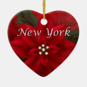 New York Red Poinsettia Heart Keepake Ornament