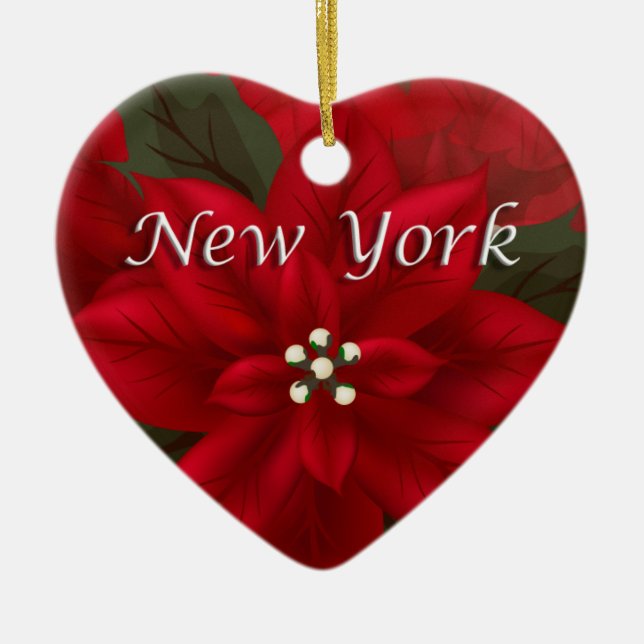 New York Red Poinsettia Heart Keepake Ornament (Vorne)