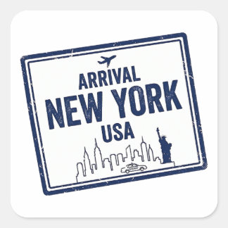 New York Reisepass-Stempel Ankunft USA Quadratischer Aufkleber