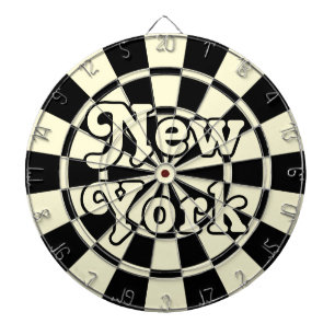 NEW YORK Retro Moderne Schwarz-Weiß-Creme Dartscheibe