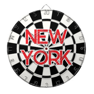 NEW YORK Retro Moderner roter Text auf Schwarz und Dartscheibe
