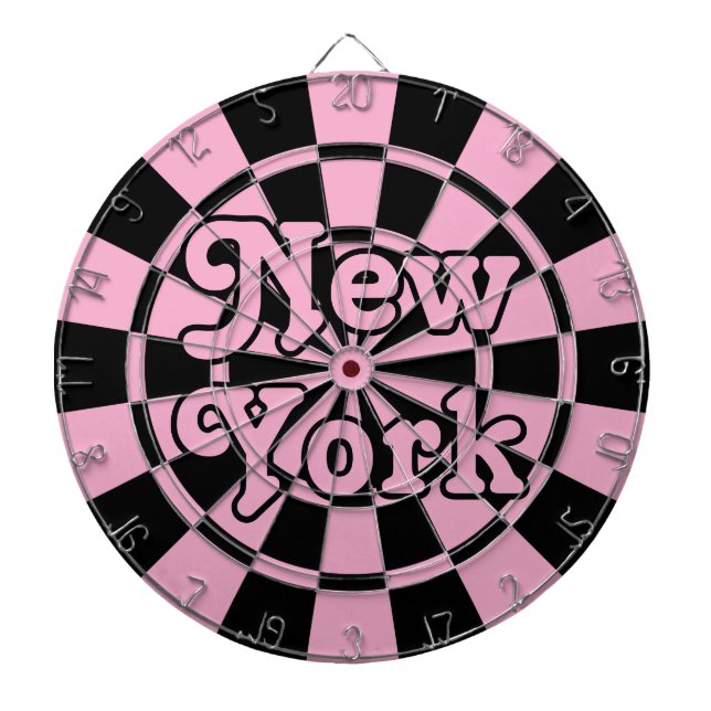 NEW YORK Retro Modernes Rosa und Schwarz Dartscheibe (vorne)