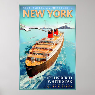 New York RMS Queen Elizabeth neues Retro-Schiffpla Poster