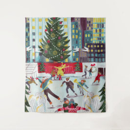 New York Rockefeller Center Christmas Skaten Wandteppich