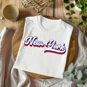 New York Rot Weiß Blau Vintage Schrift T-Shirt