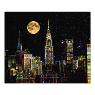 New York Skyline bei Nacht mit Vollmond Fotodruck