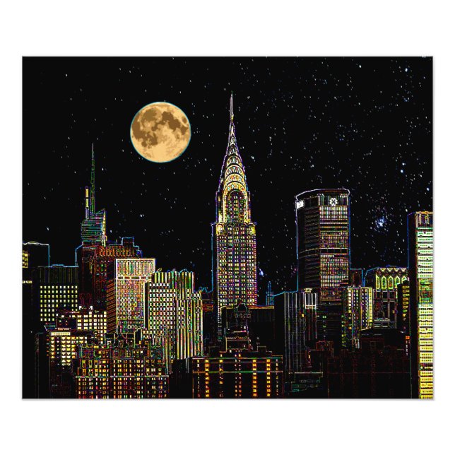 New York Skyline bei Nacht mit Vollmond Fotodruck (Vorne)