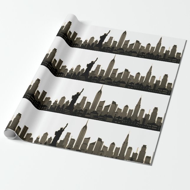 New York Skyline Black Big Apple Modern City Geschenkpapier (Ungerollt)