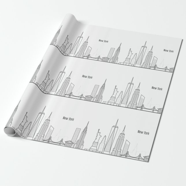New York Skyline Black Big Apple Modern City Geschenkpapier (Ungerollt)