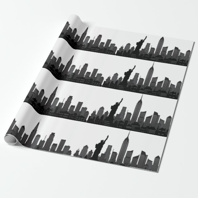 New York Skyline Black Big Apple Modern City Geschenkpapier (Ungerollt)