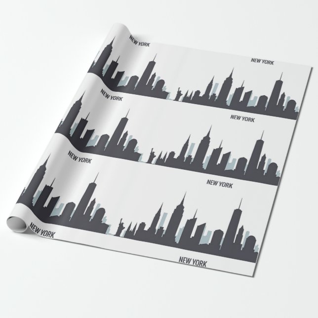 New York Skyline Black Big Apple Modern City Wrapp Geschenkpapier (Ungerollt)