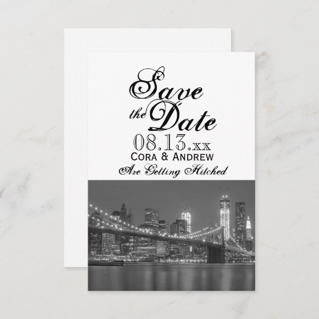 New York Skyline Brooklyn Wedding Save the Date Einladung (Vorne/Hinten)