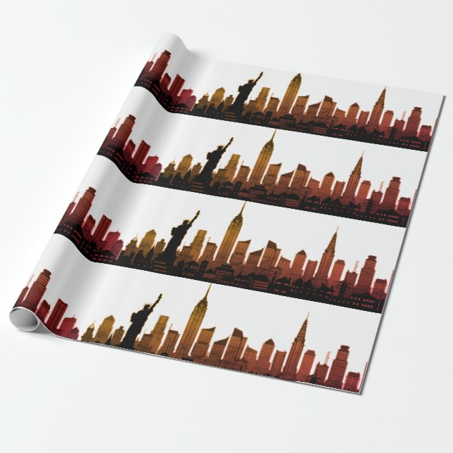New York Skyline Brown Big Apple Modern City Geschenkpapier (Ungerollt)