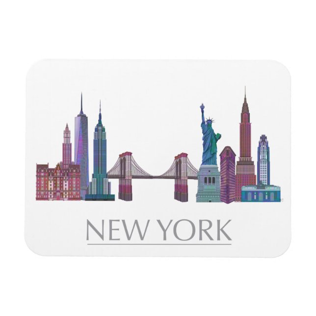 New York Skyline Colored Gebäude Magnet (Horizontal)