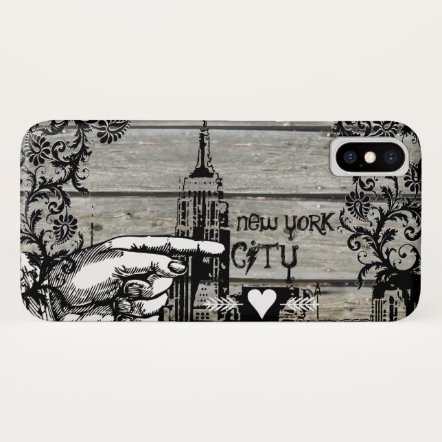 New York Skyline Damask Barn Wood Vines Case-Mate iPhone Hülle (Rückseite (Horizontal))
