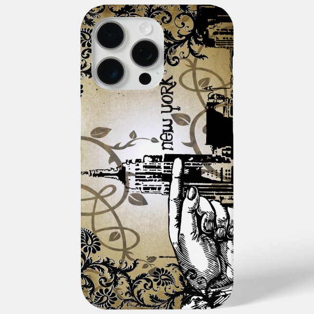 New York Skyline Damask Burnt Vines iPhone Case (Rückseite)