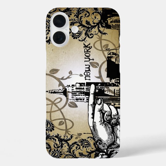 New York Skyline Damask Burnt Vines iPhone Case (Rückseite)