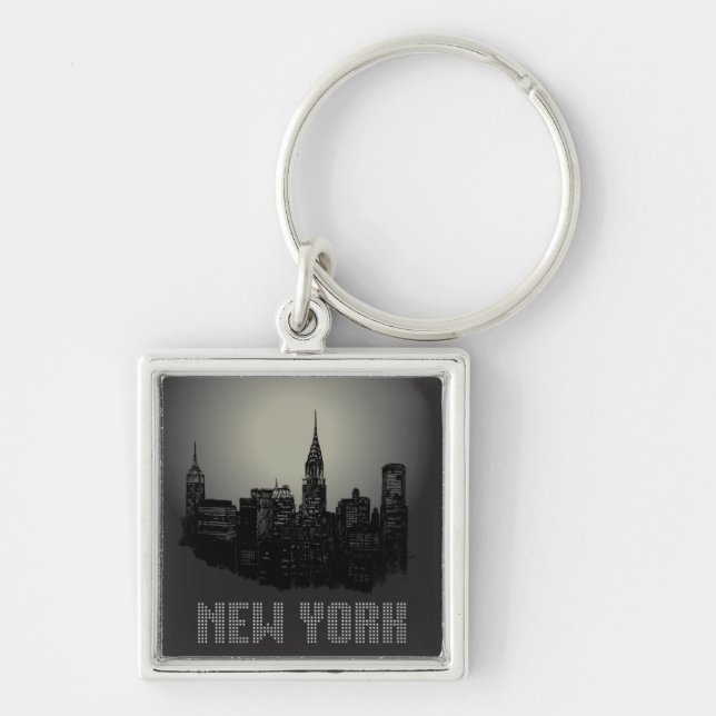New York Skyline Downtown Build Monogram Key Chain Schlüsselanhänger (Vorne)