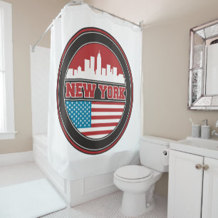 New York Skyline Flagge der Vereinigten Staaten Duschvorhang