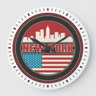 New York Skyline Flagge der Vereinigten Staaten Große Wanduhr