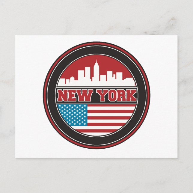 New York Skyline | Flagge der Vereinigten Staaten Postkarte (Vorderseite)