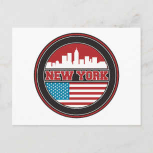 New York Skyline   Flagge der Vereinigten Staaten Postkarte