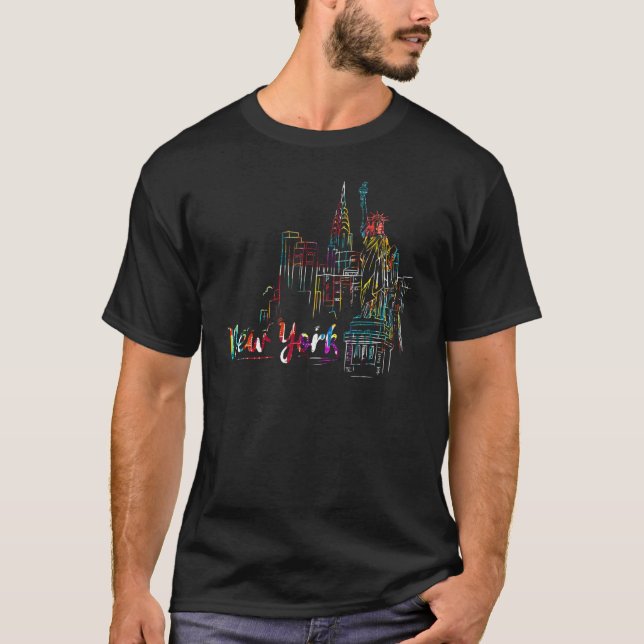 New York Skyline Heartbeat Statue of Liberty I Lov T-Shirt (Vorderseite)