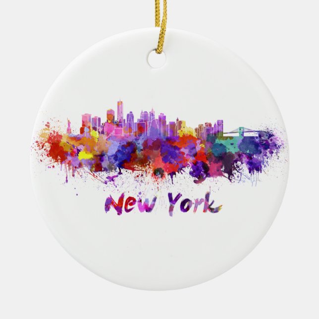 New York skyline im Watercolor Keramik Ornament (Vorne)