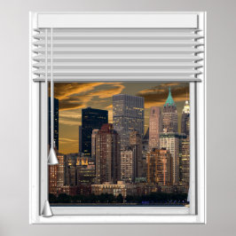 New York Skyline Imitate Window View with Blinds Poster