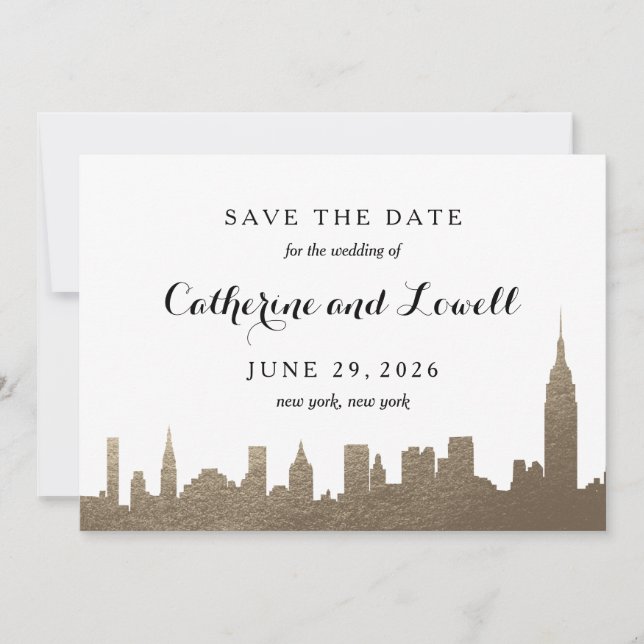 New York Skyline Imitats Gold Save the Date (Vorderseite)
