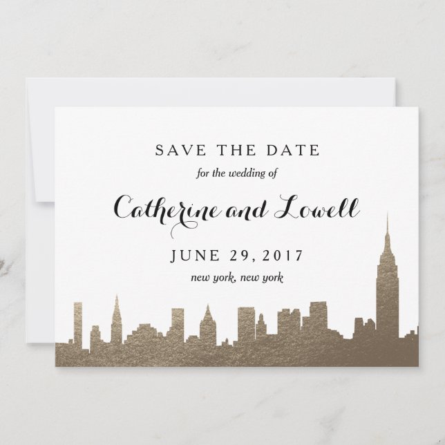 New York Skyline Imitats Gold Save the Date (Vorderseite)