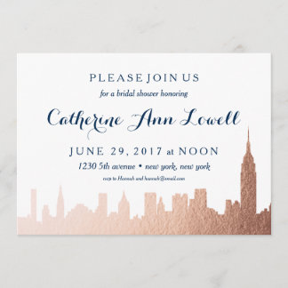 New York Skyline Imitats Rose Gold Brautparty Einladung