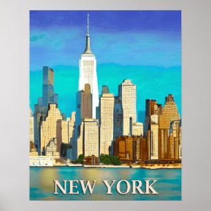 New York Skyline in Cobalt Blue und Tan Poster
