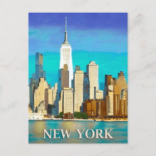 New York Skyline in Cobalt Blue und Tan Postkarte