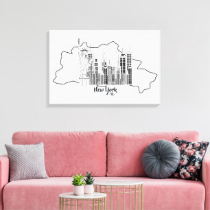 New York Skyline Minimalistisch Stretched Canva ar Leinwanddruck