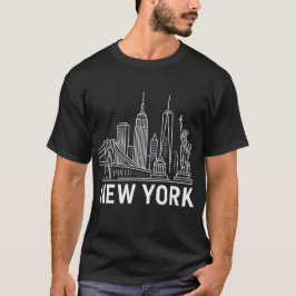 New York Skyline mit Statue of Liberty White Line T-Shirt