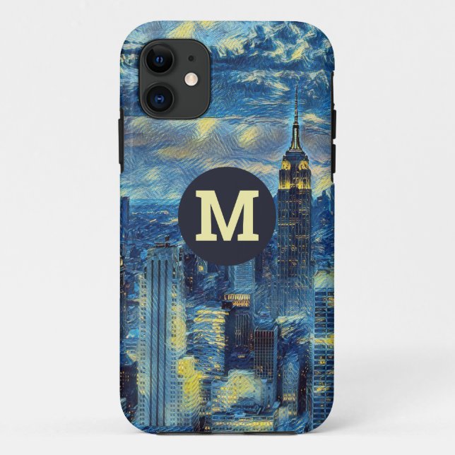 New York Skyline Monogram Van Gogh Starry Night Case-Mate iPhone Hülle (Rückseite)